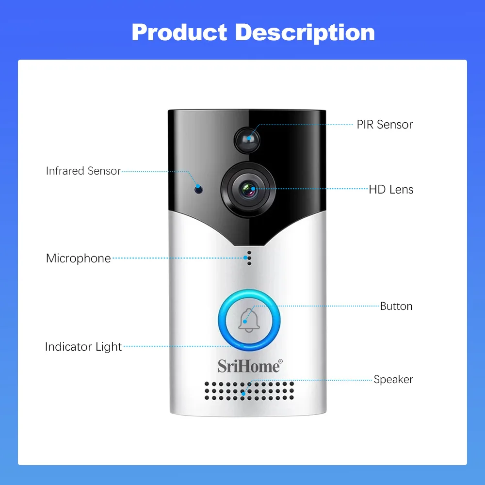 Srihome DH002 4MP Low Comsunption WIFI Doorbell Long Time Standby Visual Video Door Phone Intercom Door Viewer With Indoor Chime