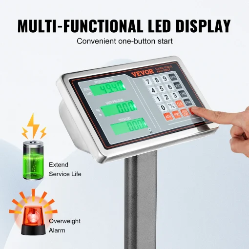 Computing Digital Platform Scale  300kg Load with LB/KG, Tare, Price Calculator, Stainless Steel High-Definition Display - Image 4