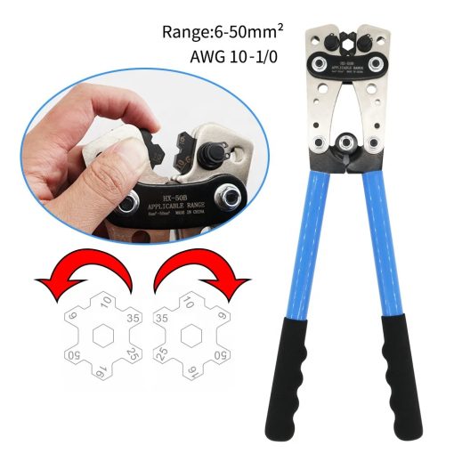 YTH HX-50B 6-50mm/AWG 10-0 Hand Tool Multitool Battery Cable Lug Cable Tube Terminal Crimper Hex Crimp Tool Crimping Pliers - Image 2