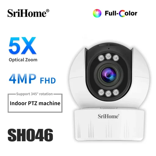 Srihome 4MP 5X optical zoom Indoor PTZ camera 2.4G/5G Wifi Waterproof AI Auto Tracking H.265 Video Surveillance PTZ camera