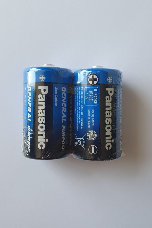 PANASONIC BATTERY CELL D R20BE (R20S) ZINC SHRINK WRAP 2PC PACK