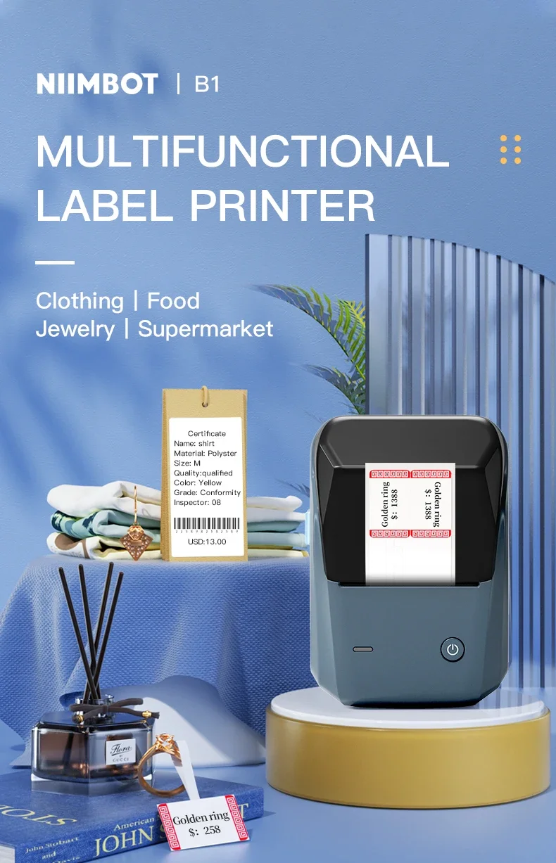 Niimbot B1 Portable Thermal Label Printer Wireless Bluetooth Mini Pocket Label Maker Barcode QR Code Price-Tag Sticker Printers