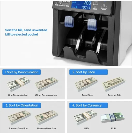 AL-950 Two CIS 2 Pocket Currency Discriminator Banknote Sorter Money Value Counter bill - Image 2