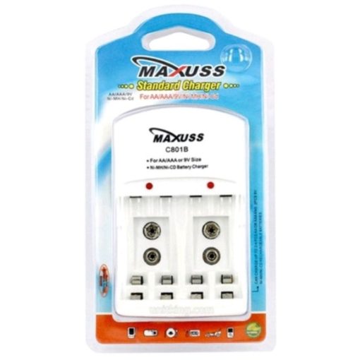 MAXUSS BATTERY STANDARD CHARGER FOR RECHARGEABLE AA / AAA / 9V BATTERY.