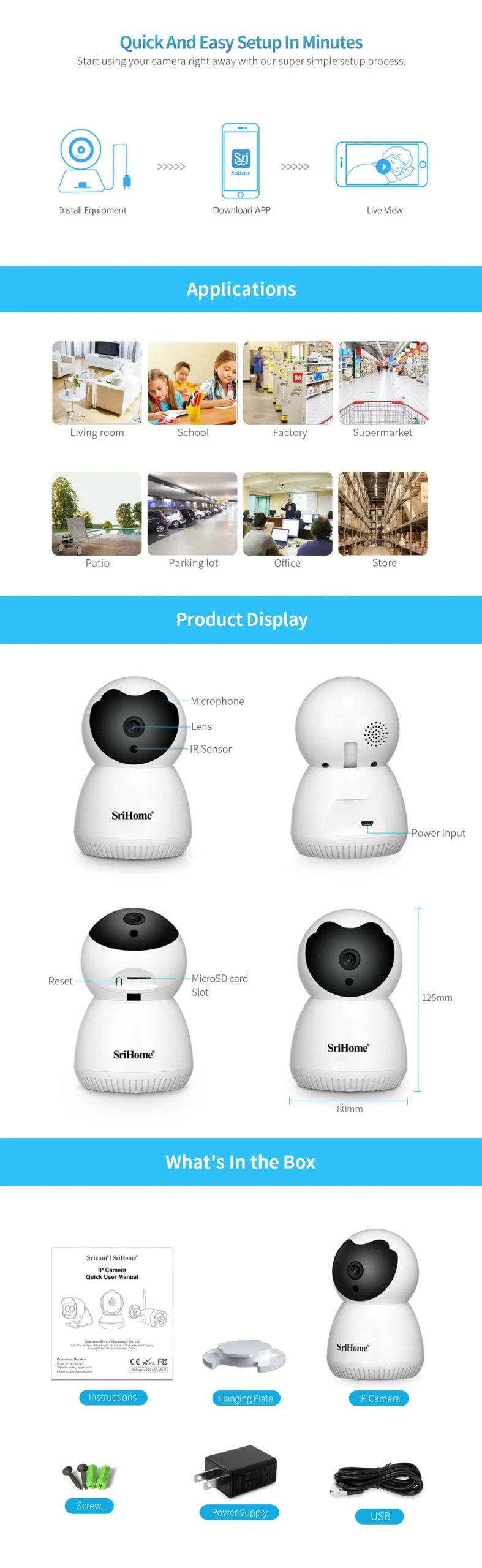 Sricam SH036 HD 3.0MP WIFI IP Camera Wireless Smart Home Baby Monitor 360° Mobile Auto-Tracking View Alarm Security CCTV Camera