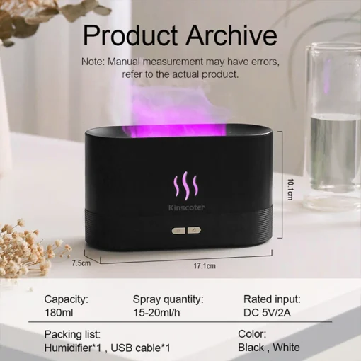 Kinscoter Aroma Diffuser Air Humidifier Ultrasonic Cool Mist Maker Fogger Led Essential Oil Flame Lamp Difusor - Image 3