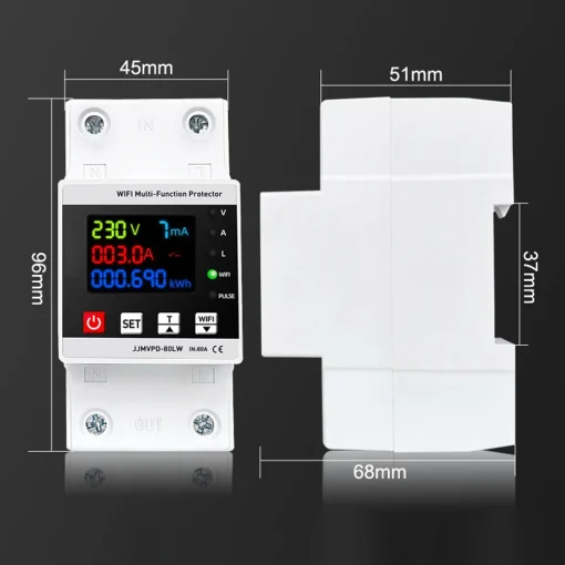 Tuya WiFi 80A Automatic Reclosing Protector Power Adjustable Electric Source Protecting Device Voltage Current Leakage Display - Image 2