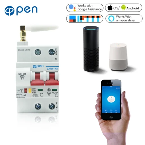 OPEN 2P 20A Remote control Wifi Circuit Breaker /Smart Switch/ Intelligent Automatic Recloser overload short circuit protection