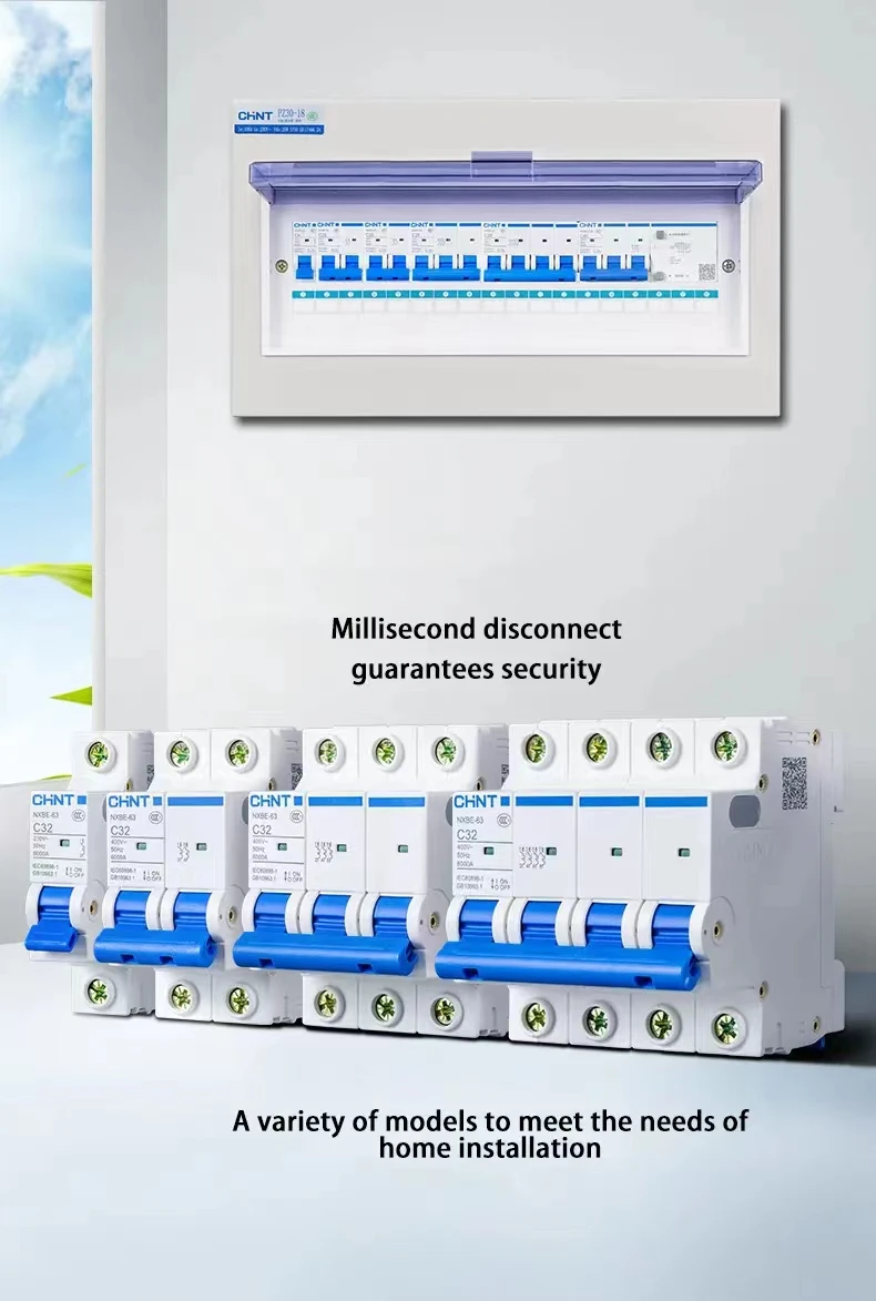 CHINT MCB NXB-63 Miniature Circuit Breaker 1P 2P 3P 4P AC 230/400V CHNT DIN Rail Mounting Miniature Household Air Switch