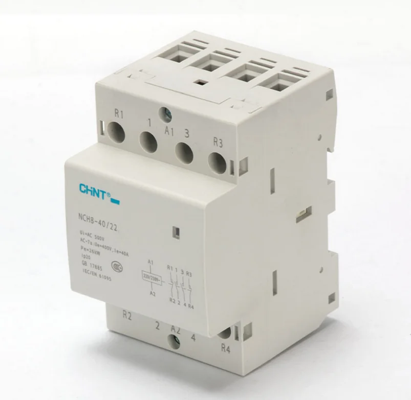 CHINT 230V Home AC Contactor NCH8 63A 2NO 1NC 1NO 2 NC Modular Mini AC household Contactor 2 4 Pole Phase