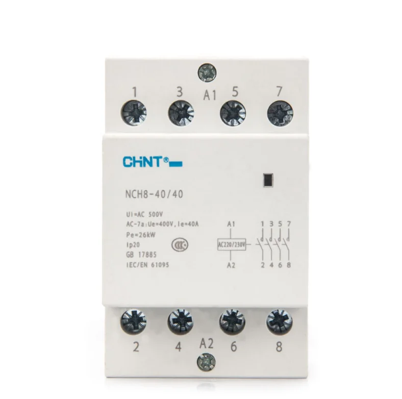 CHINT 230V Home AC Contactor NCH8 63A 2NO 1NC 1NO 2 NC Modular Mini AC household Contactor 2 4 Pole Phase